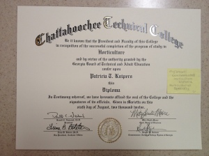 My diploma with original sticky note attached. 